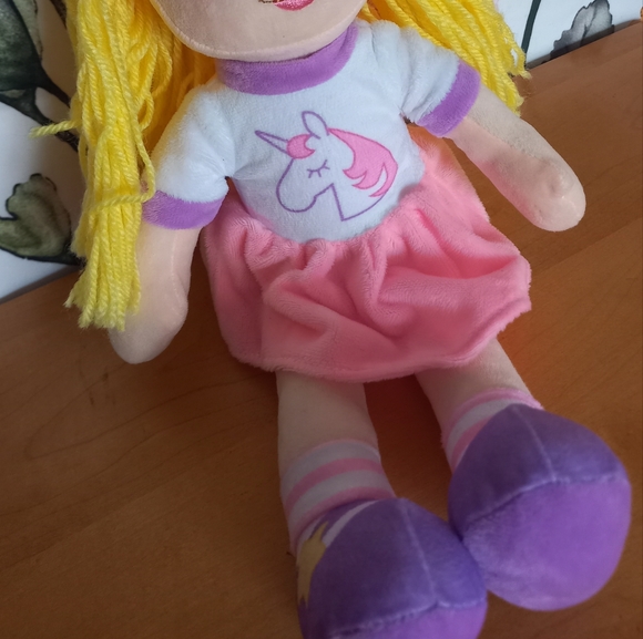 Playtime by Eimmie soft rag doll plush blonde blue eyes pale skin unicorn toy - Picture 9 of 11